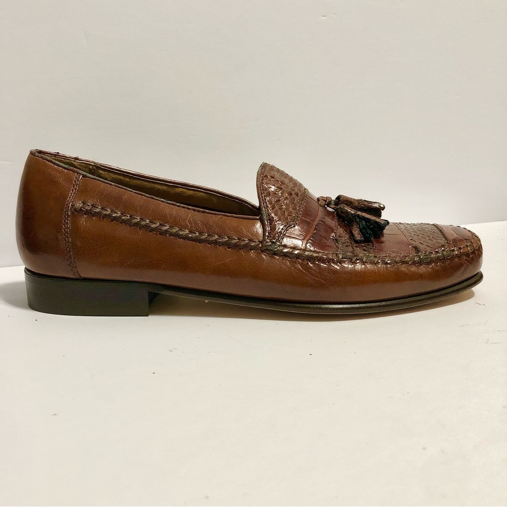 NEW Stacy Adams Snakeskin Leather Tasseled Loafers Men’s 10 Chestnut Brown Flaws